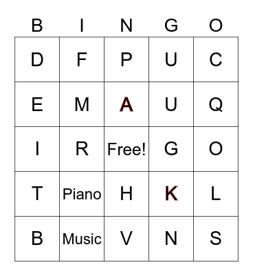 Kaitlyn's Favorite Things Bingo Card