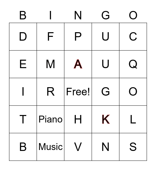 Kaitlyn's Favorite Things Bingo Card