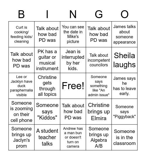 Untitled Bingo Card