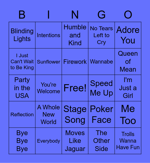 Virtual Song Bingo 2 Bingo Card