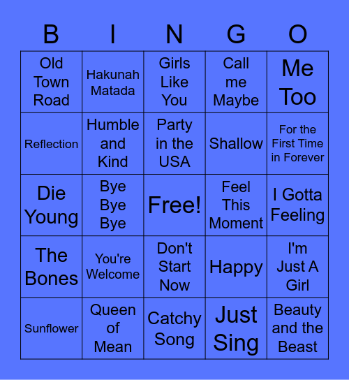Virtual Song Bingo 4 Bingo Card