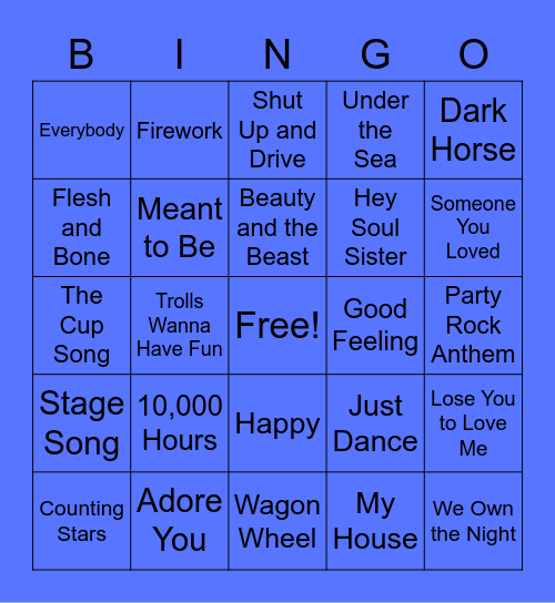 Virtual Song Bingo #5 Bingo Card