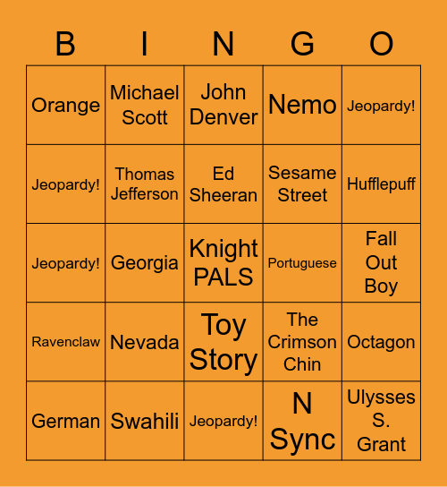 Jeopardy Bingo Card