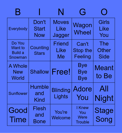 Virtual Song Bingo #6 Bingo Card