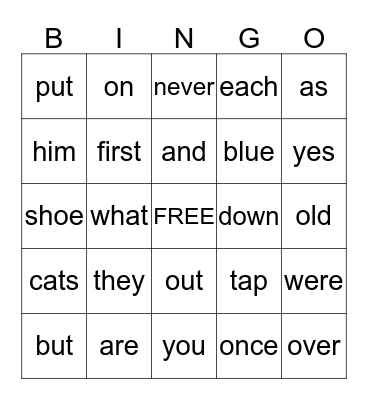 Sight Words  Bingo Card