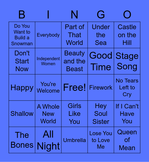 Virtual Song Bingo 8 Bingo Card