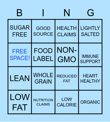 NUTRIENT CLAIMS - FACT OR FICTION Bingo Card