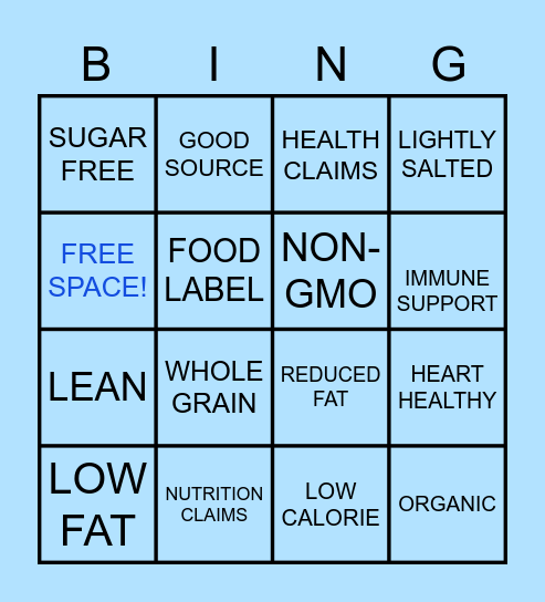 NUTRIENT CLAIMS - FACT OR FICTION Bingo Card