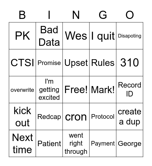 RAD Safety Bingo Card