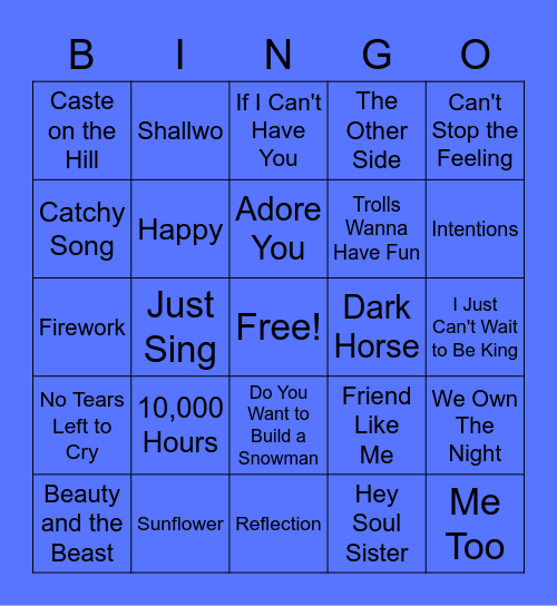 Virtual Song Bingo 11 Bingo Card