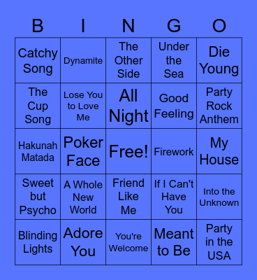 Virtual Song Bingo 13 Bingo Card