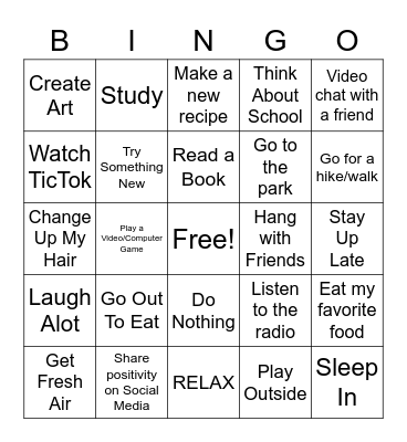 SAISD Spring Break Bingo Card