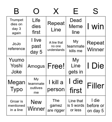 Hungroar Bingo Card