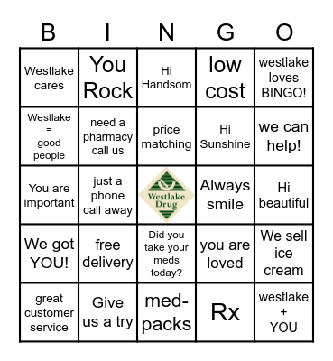 Bingo WestLake Drug style! Bingo Card