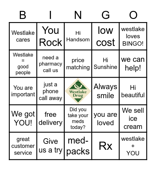 Bingo WestLake Drug style! Bingo Card