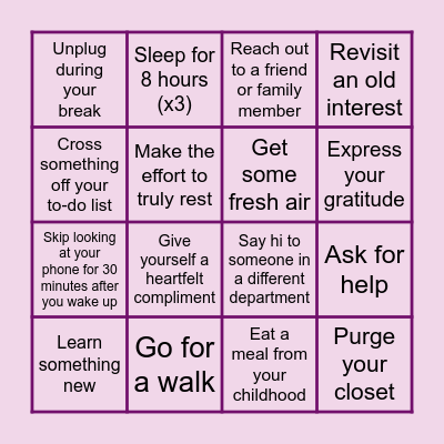Wellness Bingo February Week 4 Bingo Card
