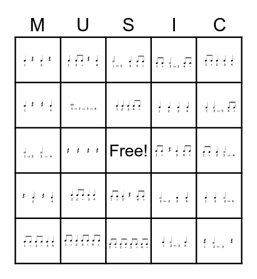 Rhythm Bingo-Level A Bingo Card