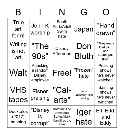 ToonEGuy Bingo Card