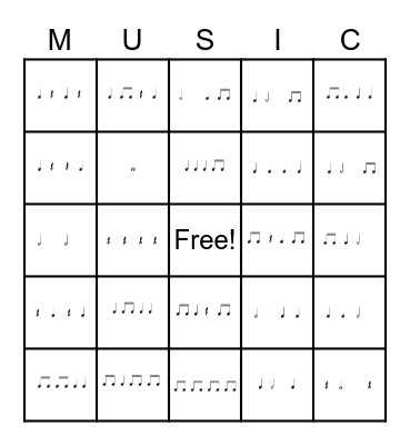 Rhythm BINGO-Level B Bingo Card