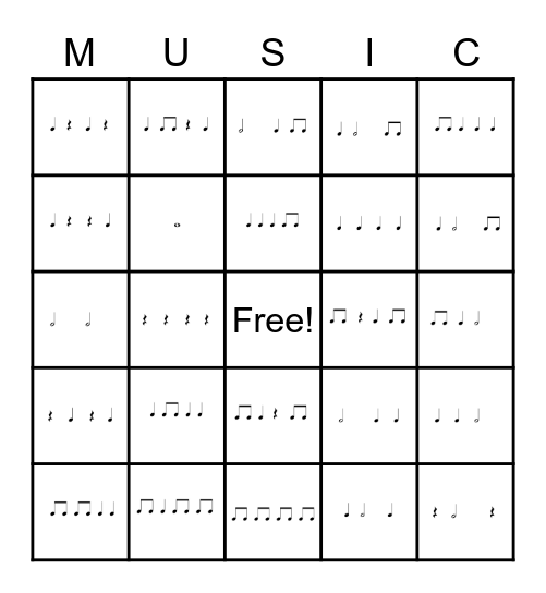Rhythm BINGO-Level B Bingo Card
