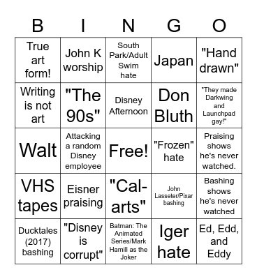 ToonEGuy Bingo Card