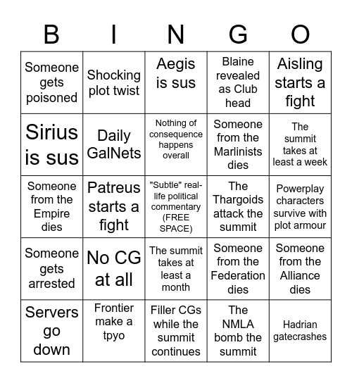 Galactic Summit Bingo Card