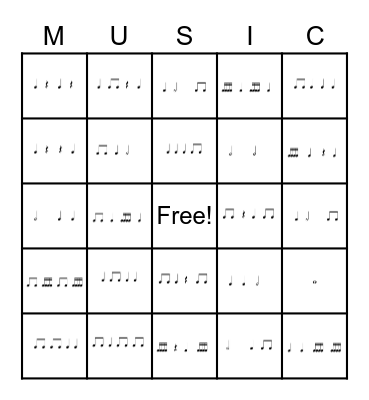 Rhythm BINGO-Level D Bingo Card