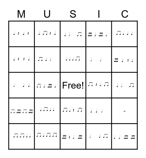 Rhythm BINGO-Level D Bingo Card