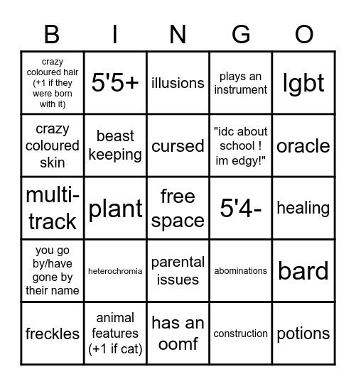 witchsona bingo Card
