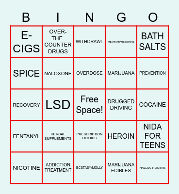 DRUG FREE BINGO Card