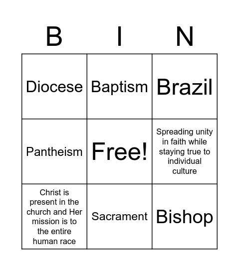 Catholicism; A Mark of the Church Bingo Card