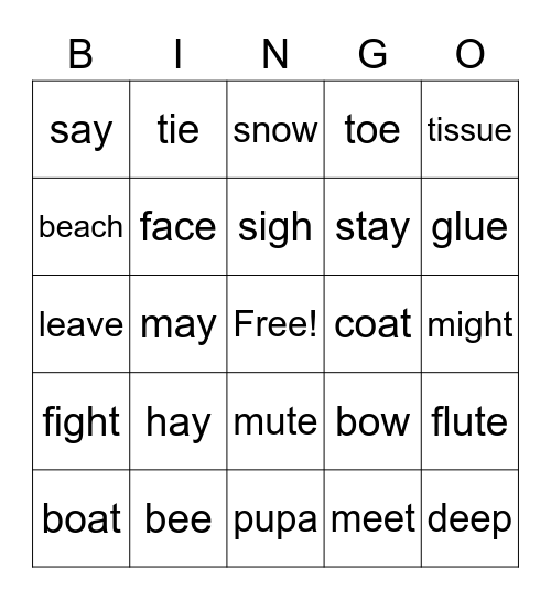 Vowel Teams Bingo Card