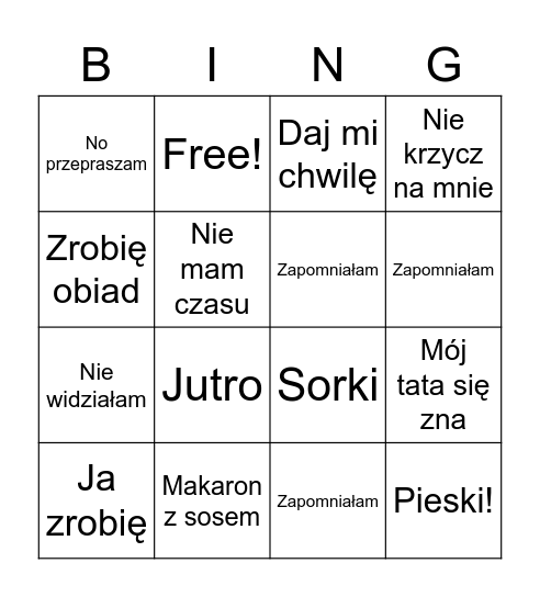 Sorki Bingo Card