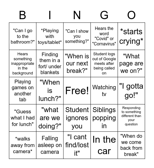 Online Bingo! Bingo Card