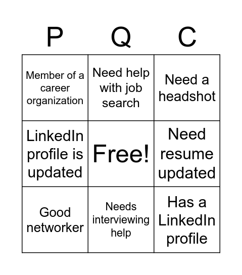 Career BINGO Card