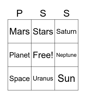 Planets (Solar System) Bingo Card