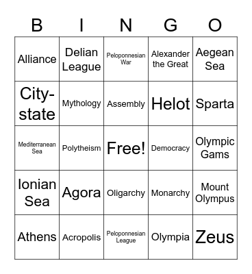 Ancient Greece Bingo Card