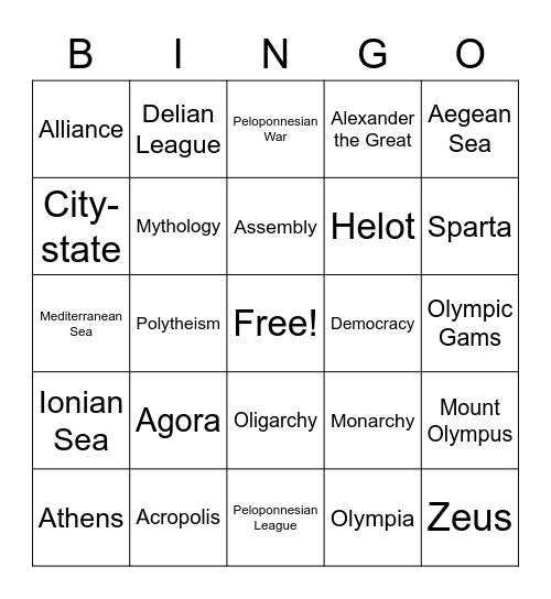 Ancient Greece Bingo Card