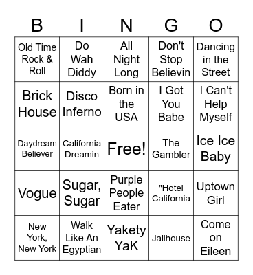 MUSICAL BINGO Card