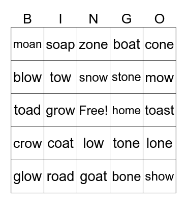 OA, OW, OE Bingo Card