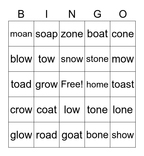 OA, OW, OE Bingo Card