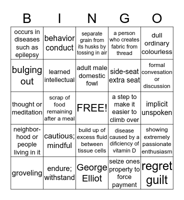 Silas Marner Bingo Card