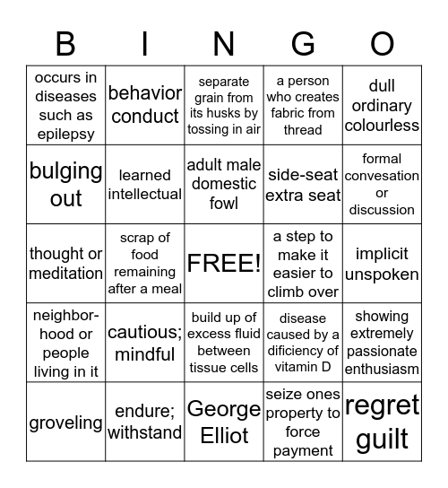Silas Marner Bingo Card