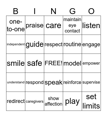 Impact of adults in child development Bingo Card
