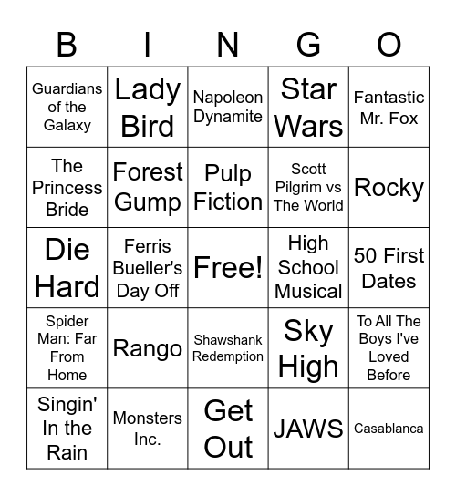 Movie Bingo Card