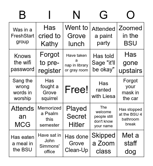 BSU Bingo Card