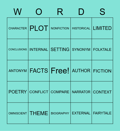 UNSCRAMBLE Bingo Card