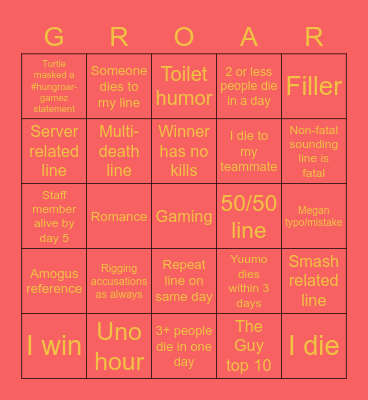 Hungroar Bingo Card
