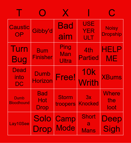 GTFO Apex Bingo Card