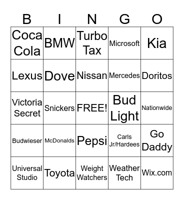 SuperBowl Bingo Card